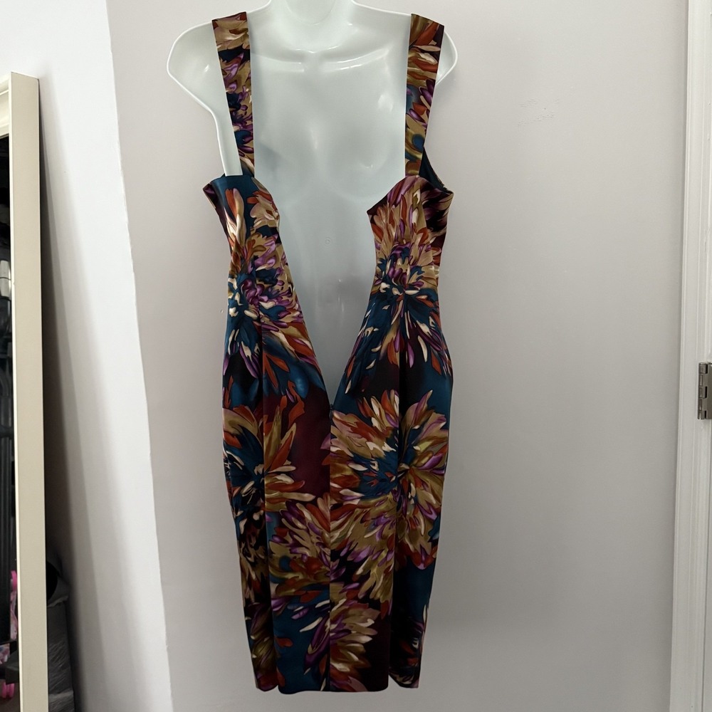 David Meister Silk Floral Ruched Sheath Dress Cocktail Wedding Guest Sz 10 - Picture 6 of 10